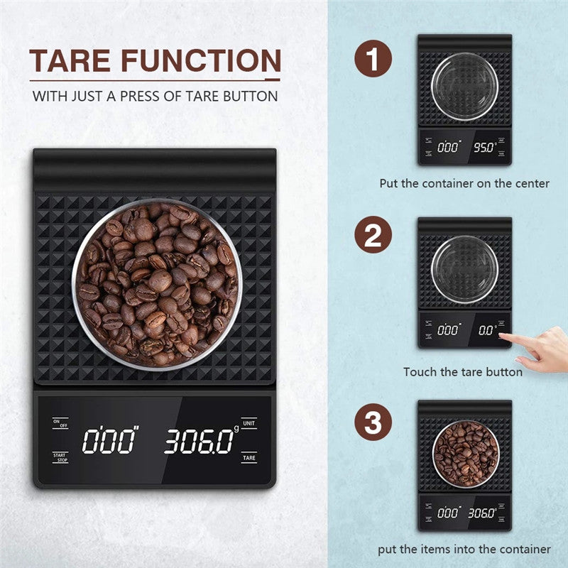 Digital Coffee Scale with Timer - 0.1g Precision, USB Rechargeable, Pour Over & Espresso
