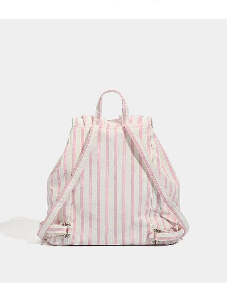 Cute Pink Stripe Bunny Ear Backpack - Star Applique, Kawaii Student Bag