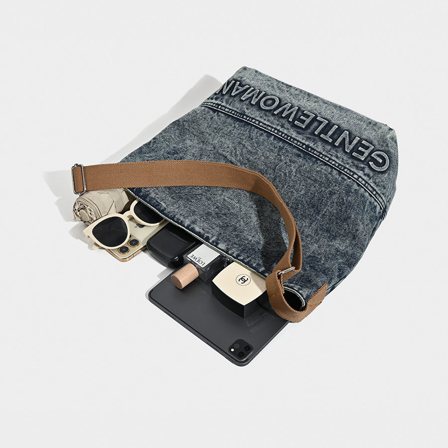 Washed Denim Tote Bag - Large Capacity Shoulder & Crossbody