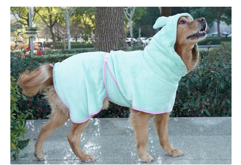 Green Hooded Dog Bathrobe - Super Absorbent, Adjustable Fit, Cozy Pet Towel (Size : XL)