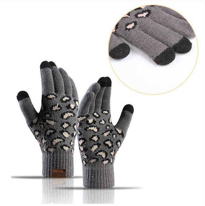 Pink Women's 3-Piece Winter Knit Set - Leopard Print Plush Lined Beanie Hat, Scarf & Touchscreen Gloves