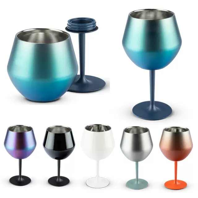 2 Pcs White Detachable Stainless Steel Wine Glass - 14oz (420ml) Portable Stemmed Goblet for Outdoors & Travel