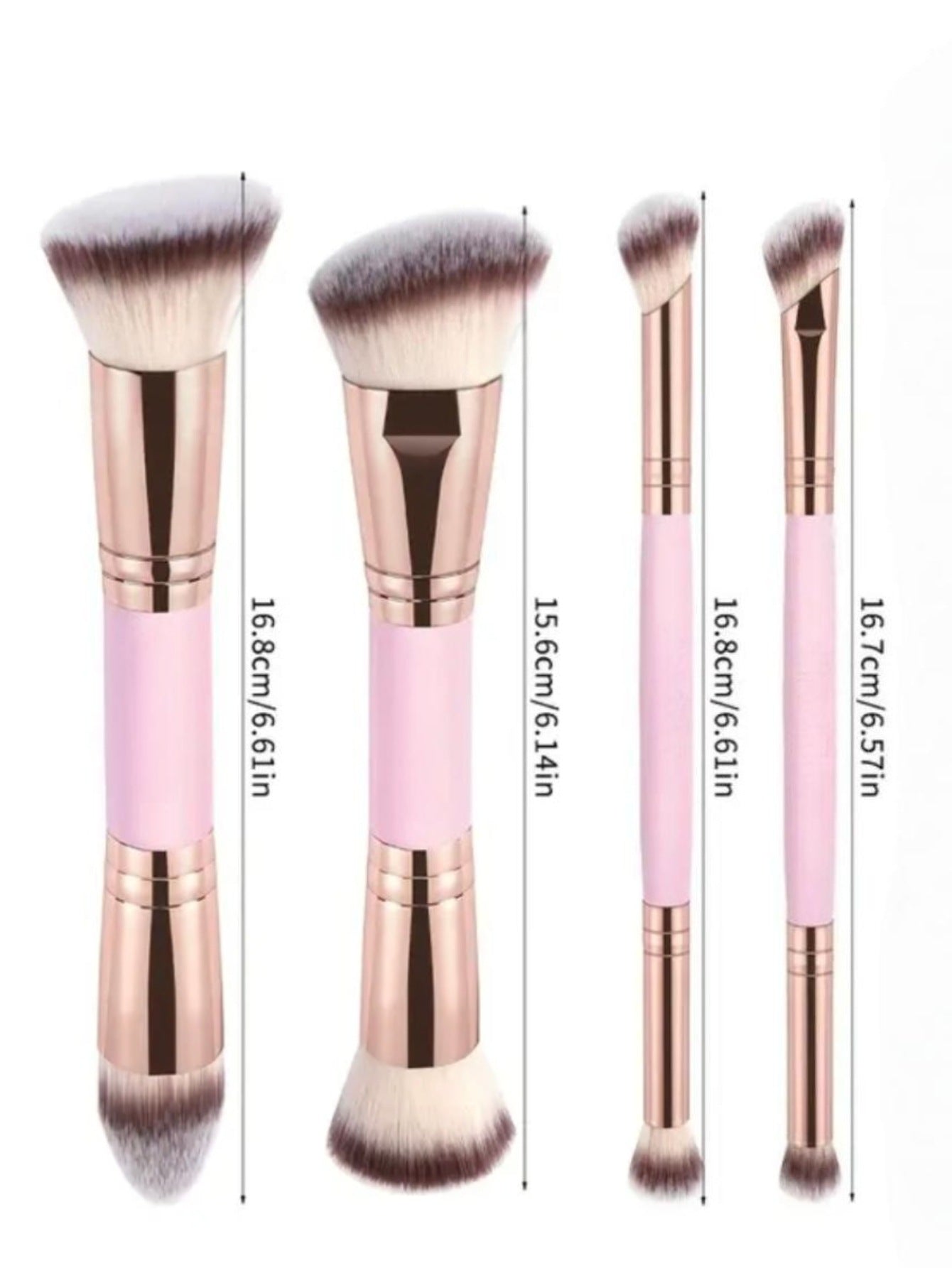 Pink and Glod Versatile 4pc Dual-Ended Makeup Brush Set - Soft Synthetic Bristles for Foundation Blush Contour Concealer