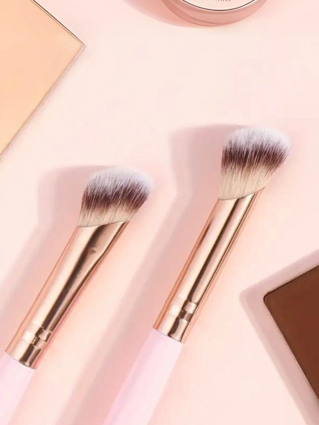 Pink and Glod Versatile 4pc Dual-Ended Makeup Brush Set - Soft Synthetic Bristles for Foundation Blush Contour Concealer
