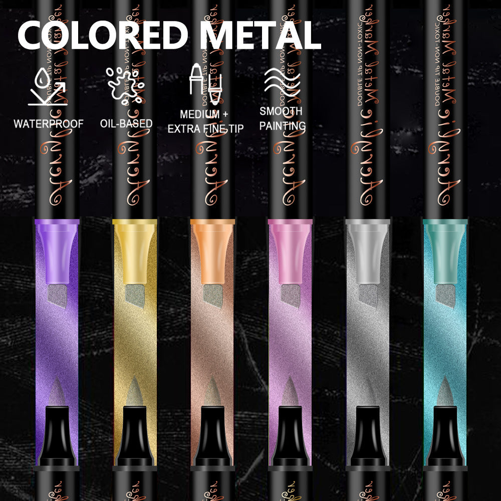 Colorful 24 Colors Dual Tip Metallic Acrylic Paint Pens - Fine Point & Chisel Tip Art Markers for Rock Painting, Crafts, Card Making, Glass