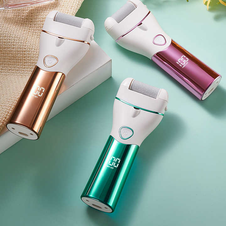 Gold And White Rechargeable Electric Foot File Callus Remover Kit - 10pc Pedicure Set with LED Display for Smooth Feet