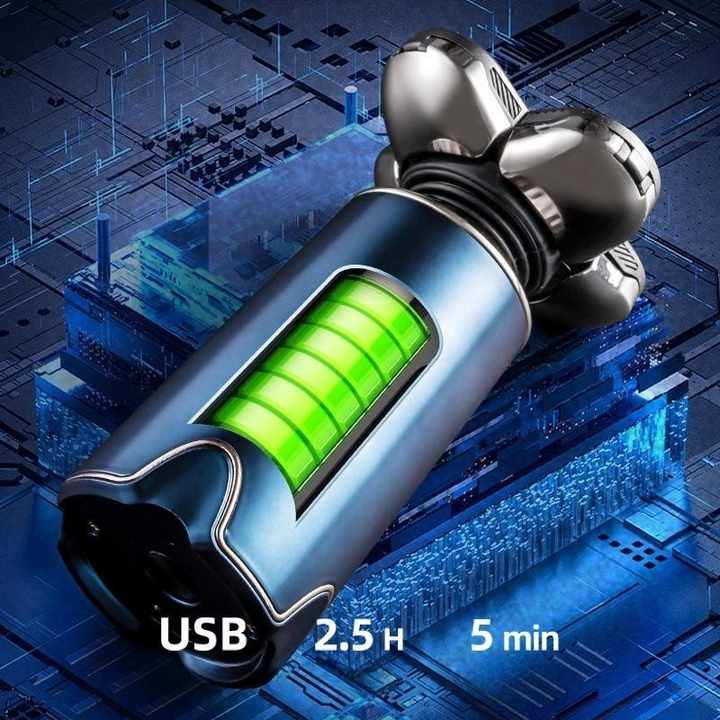 Black Men's 5-Head Electric Rotary Shaver - Waterproof Wet/Dry USB Rechargeable Razor for Face & Bald Head Shaving