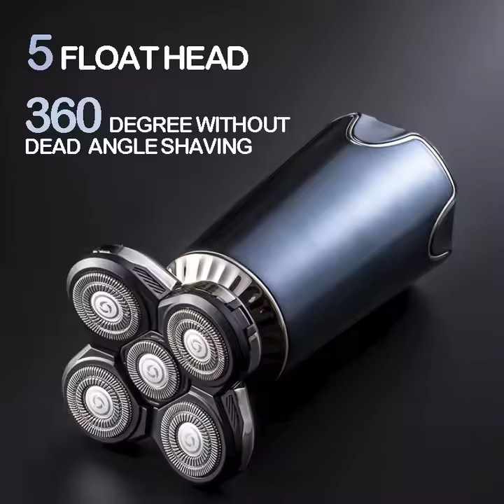 Black Men's 5-Head Electric Rotary Shaver - Waterproof Wet/Dry USB Rechargeable Razor for Face & Bald Head Shaving