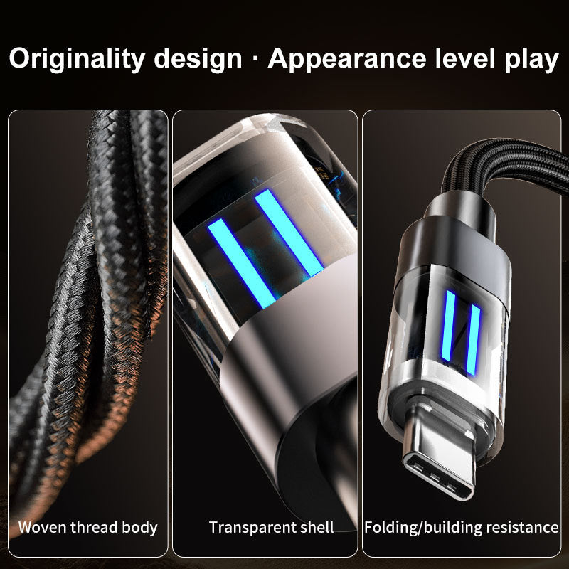 2 Pcs Black 100W C-C Super Fast Charging Data Cable with Smart LED Indicator - 2M Braided Cord