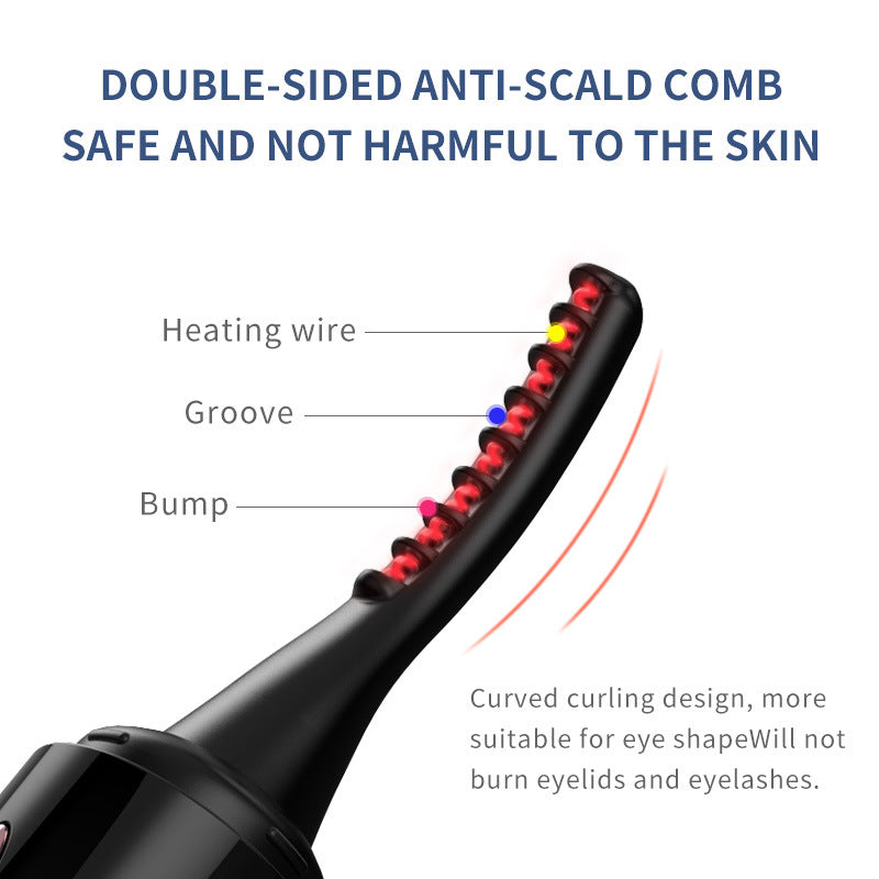 White And Brown Pen-Style Electric Heated Eyelash Curler - 4 Temps, LED Display, USB-C Fast Charge, Anti-Scald Comb