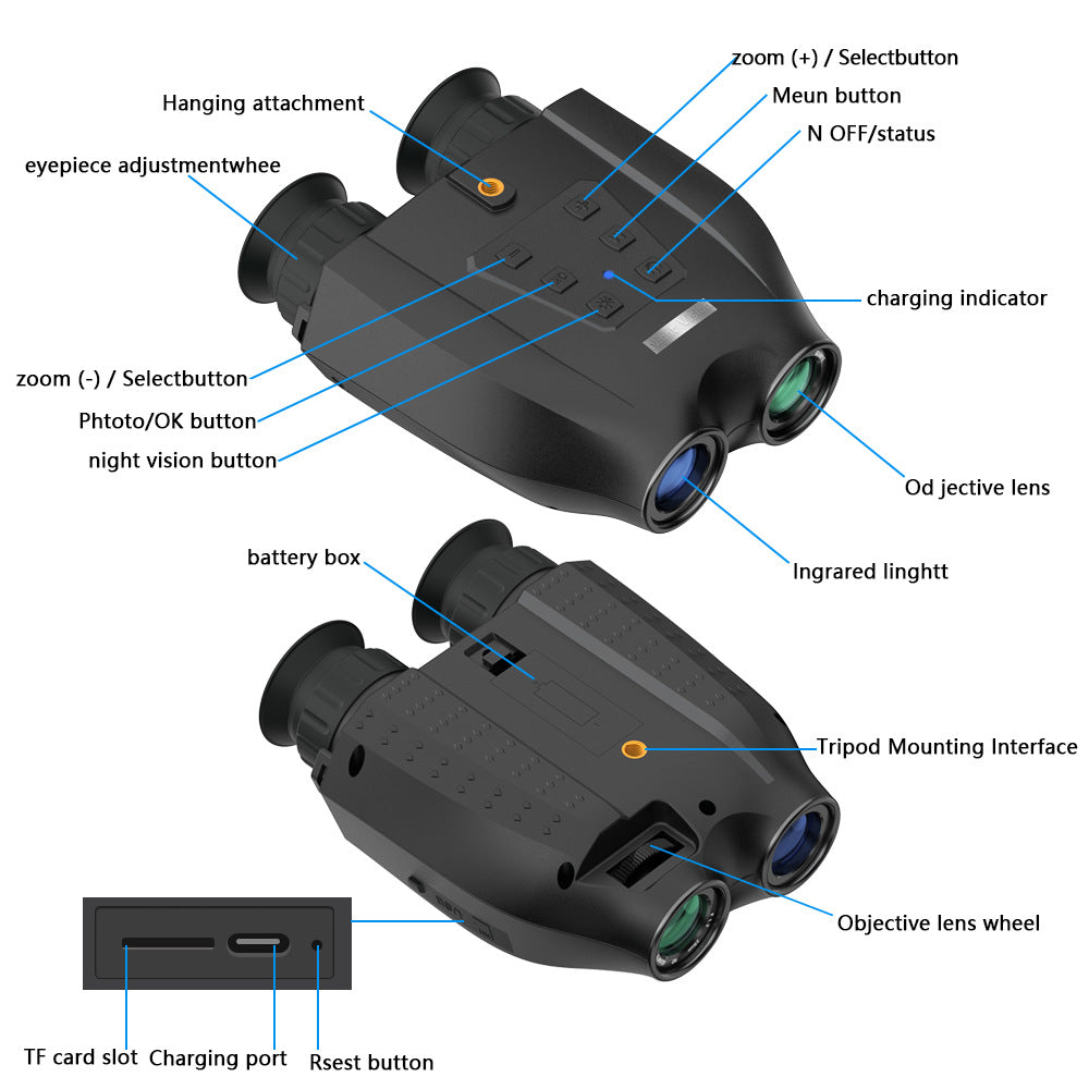 Green Professional HD Digital Night Vision Binoculars - 6X Optical Zoom, IR Illumination, Record 2.5K Video & 48MP Photos