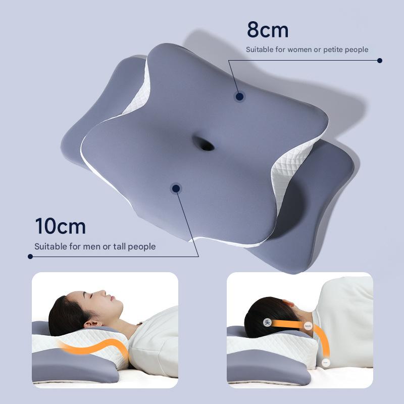 Blue and White Ergonomic Butterfly Memory Foam Pillow - Cervical Neck Support for Side, Back & Stomach Sleepers, Orthopedic Contour Design