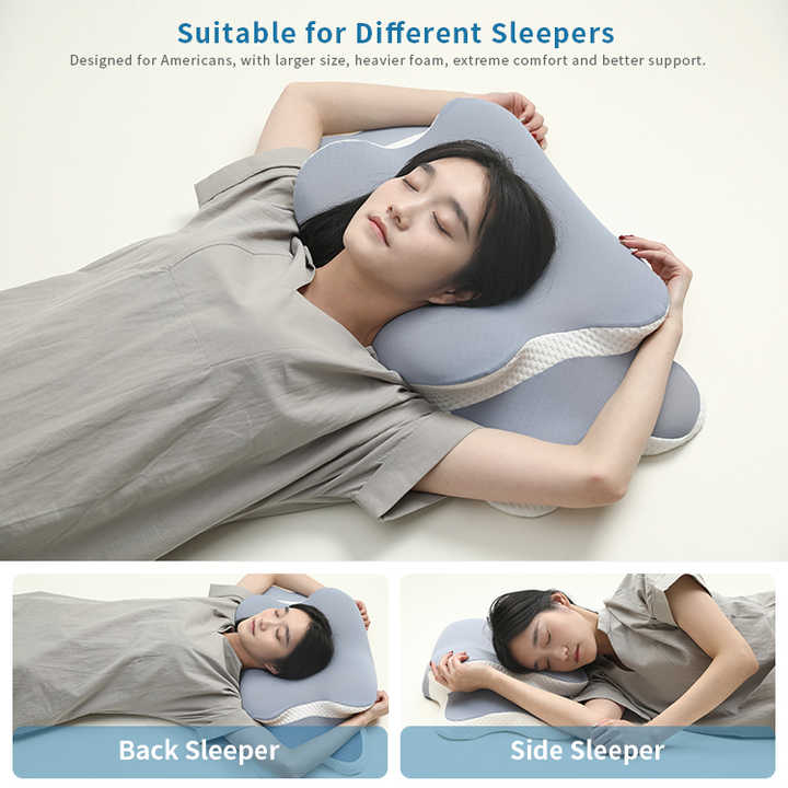 Blue and White Ergonomic Butterfly Memory Foam Pillow - Cervical Neck Support for Side, Back & Stomach Sleepers, Orthopedic Contour Design