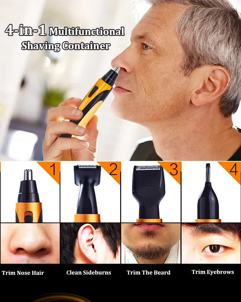 Gold and Black Versatile 4-in-1 USB Rechargeable Men's Grooming Kit - Precision Nose, Ear, Eyebrow Trimmer & Detail Shaver