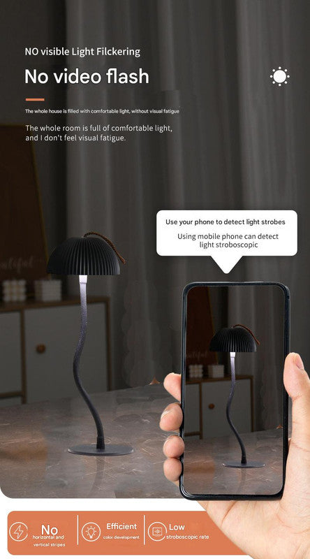 Green Three-dimensional stripes Sleek Minimalist LED Mushroom Table Lamp - Rechargeable 3-Color Touch Control, Bar & Ambient Light