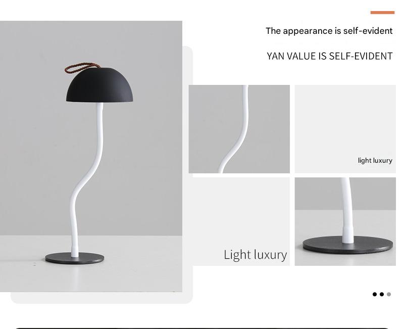 Black Three-dimensional stripes Sleek Minimalist LED Mushroom Table Lamp - Rechargeable 3-Color Touch Control, Bar & Ambient Light