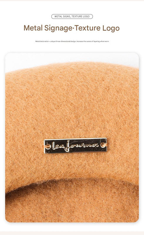 Black Elegant Wool Beret - Classic Warm Thick British Style Hat for Autumn & Winter