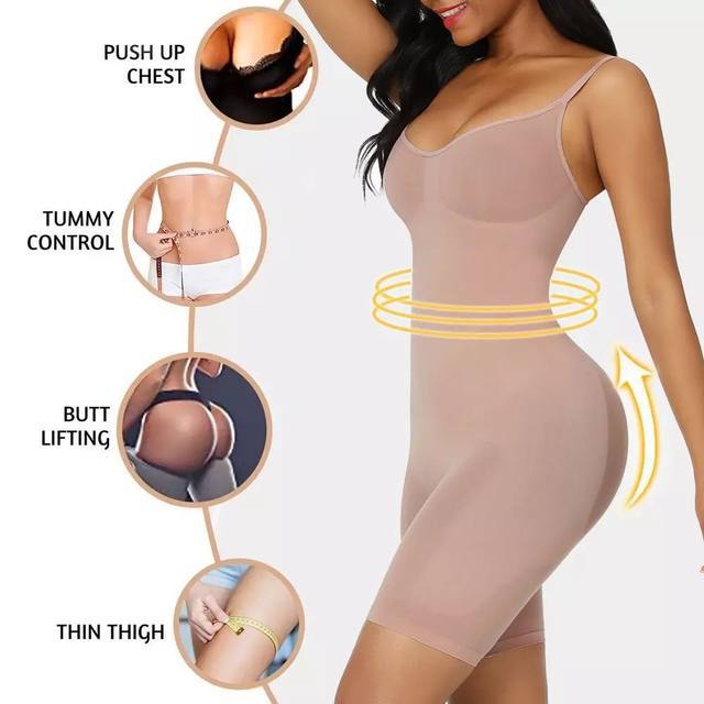 Size S Brown Seamless Full Body Shaper for Women - Tummy Control, Butt Lifter & Thigh Slimmer Bodysuit