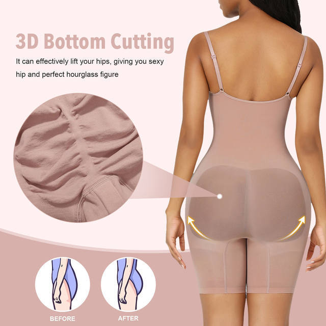 Size M Brown Seamless Full Body Shaper for Women - Tummy Control, Butt Lifter & Thigh Slimmer Bodysuit