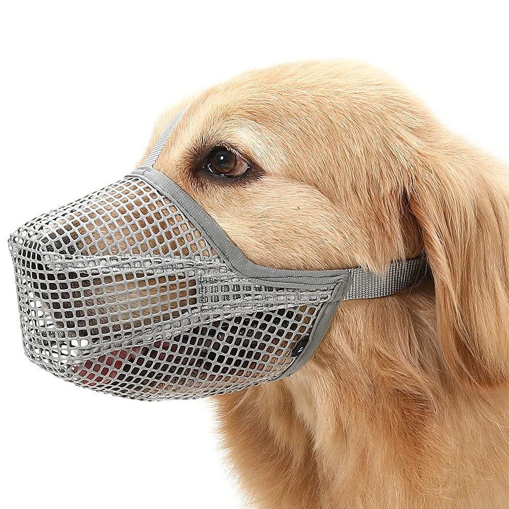2 Pcs Size M Grey Breathable Mesh Dog Muzzle - Anti-Barking, Biting & Chewing - Adjustable & Comfortable Nylon Muzzle for Dogs