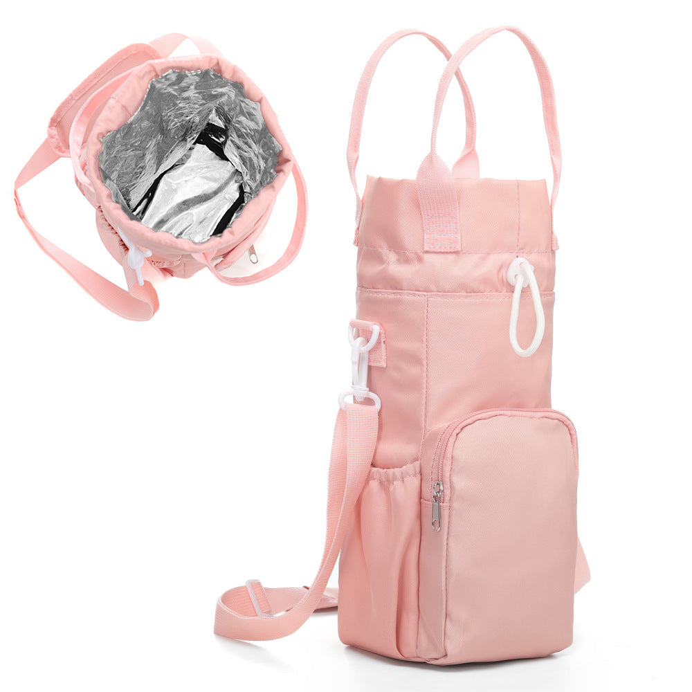 Pink Insulated Tumbler Carrier Bag - Crossbody Water Bottle Holder with Pockets & Adjustable Strap for Large Cups (Note: cup not included)