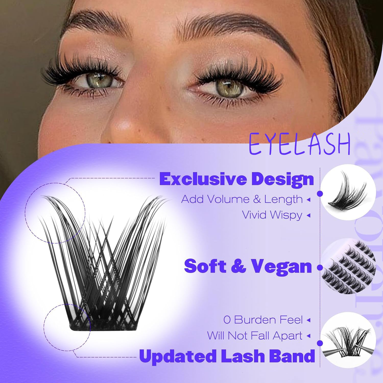 3 Pcs Black Stunning DIY Cluster Eyelash Extension Kit - 3 Trays, Mixed Lengths (10-18mm) Soft Vegan Wispy Lashes for Custom Volume
