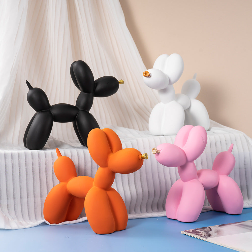 Light Blue Modern Resin Balloon Dog Sculpture - Playful Art Figurine with Golden Snout Accent