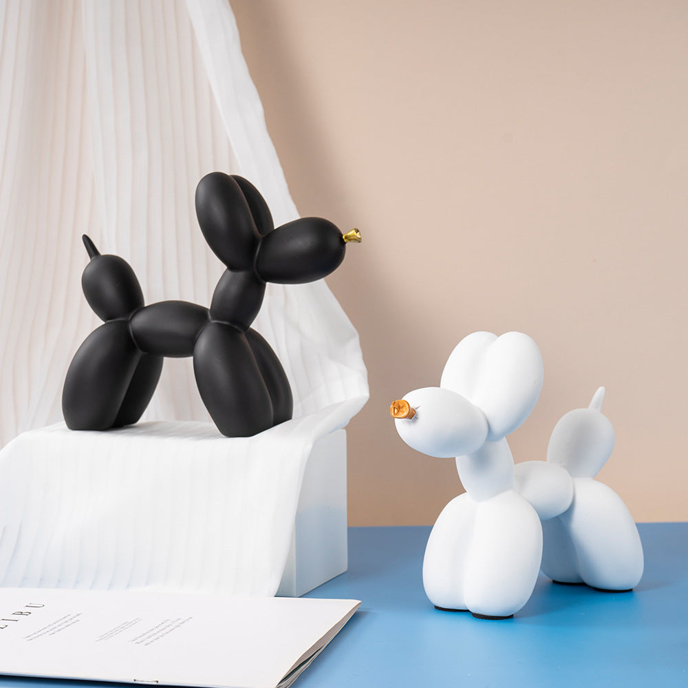 Dark Blue Modern Resin Balloon Dog Sculpture - Playful Art Figurine with Golden Snout Accent