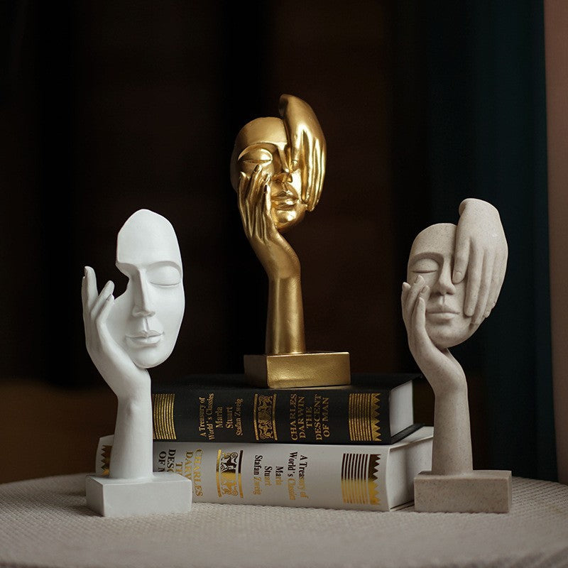 White Style 1 Elegant Abstract Face Sculpture - Modern Resin Art Figurine, Hand & Mask Home Decor Accent