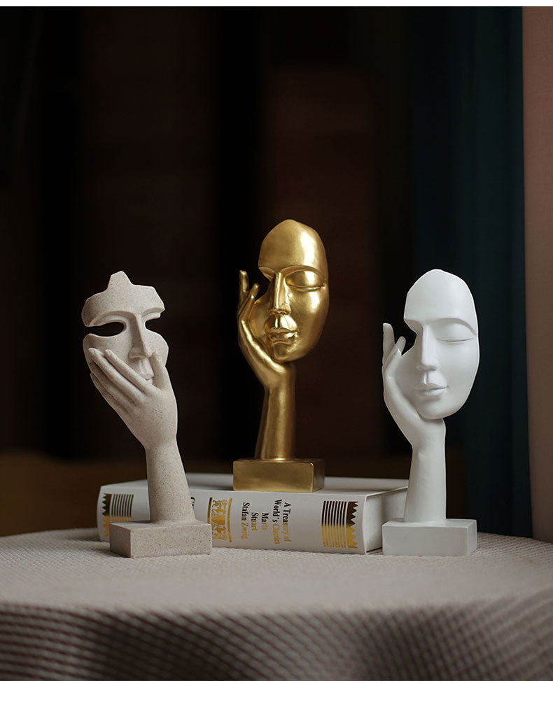 White Style 3 Elegant Abstract Face Sculpture - Modern Resin Art Figurine, Hand & Mask Home Decor Accent