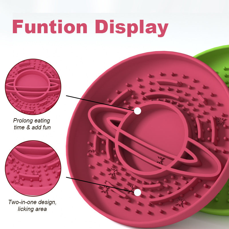 Dark Red Silicone Planet Slow Feeder Dog Bowl - 2-in-1 Anti-Choke Lick Mat for Healthy Eating & Fun