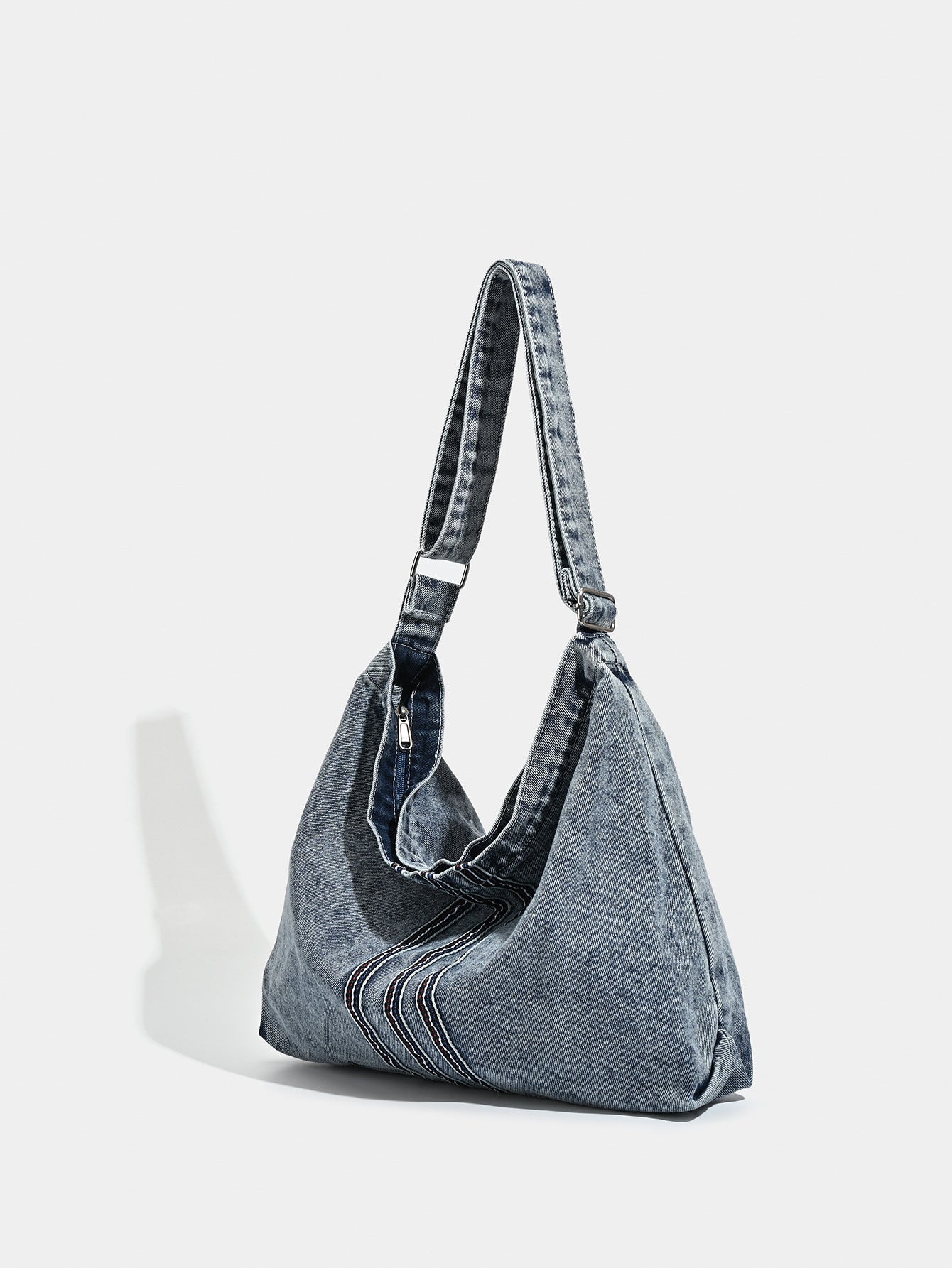 Grey Retro Washed Denim Hobo Bag - Large Capacity Shoulder & Crossbody Tote for Casual Everyday & Commute