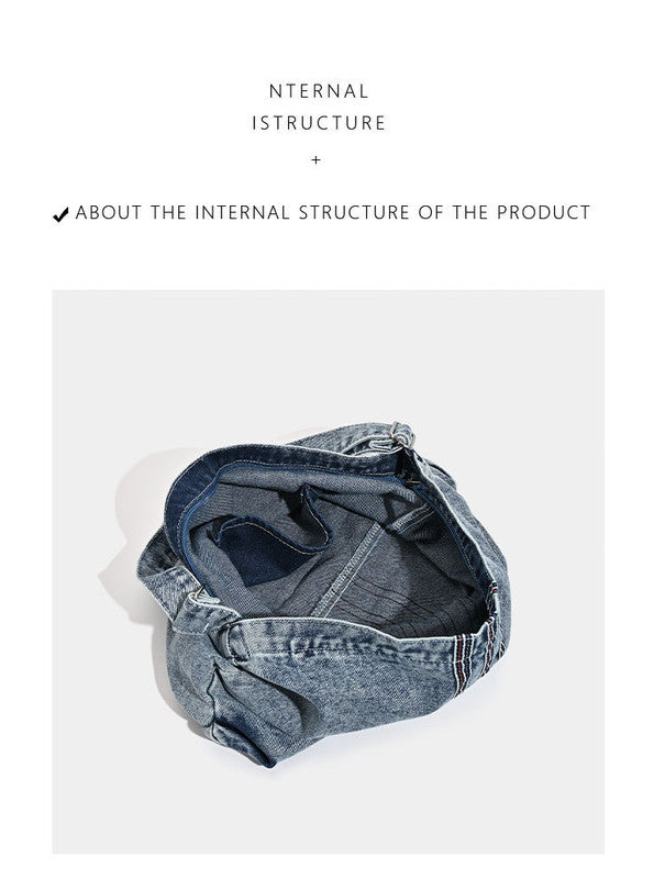 Grey Retro Washed Denim Hobo Bag - Large Capacity Shoulder & Crossbody Tote for Casual Everyday & Commute