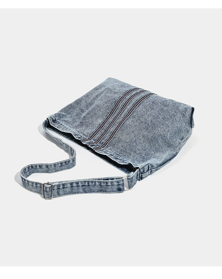 Grey Retro Washed Denim Hobo Bag - Large Capacity Shoulder & Crossbody Tote for Casual Everyday & Commute