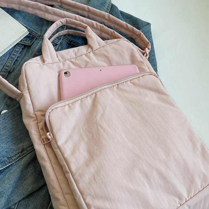 Purple Lightweight Nylon Vertical Crossbody Tote Bag - Casual Shoulder Bag with Adjustable Strap & Pockets