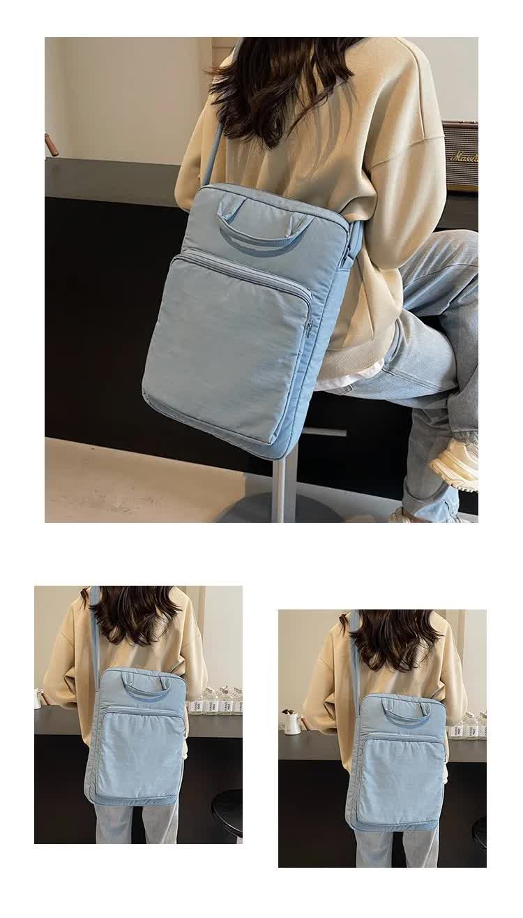 Purple Lightweight Nylon Vertical Crossbody Tote Bag - Casual Shoulder Bag with Adjustable Strap & Pockets