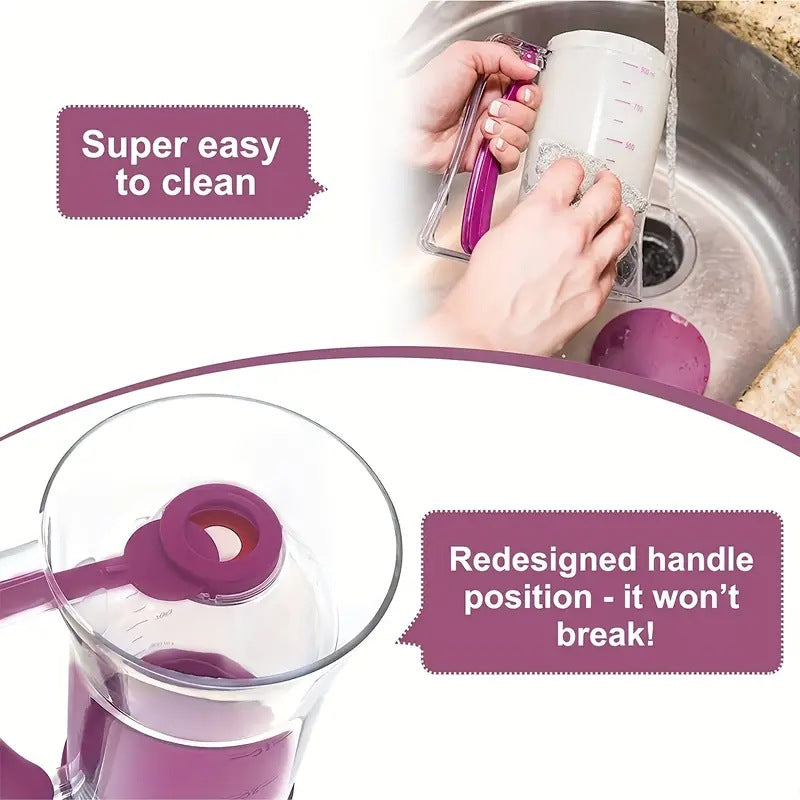 Purple Precision Batter Dispenser with Measurement Marks - 900ml Easy Pour for Pancakes, Cupcakes & Waffles