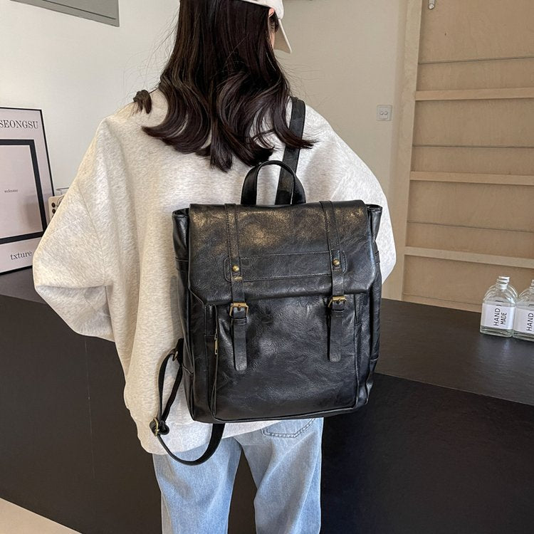 Brown Vintage Style PU Leather Backpack - Large Capacity Women's Rucksack for University, Commute & Travel