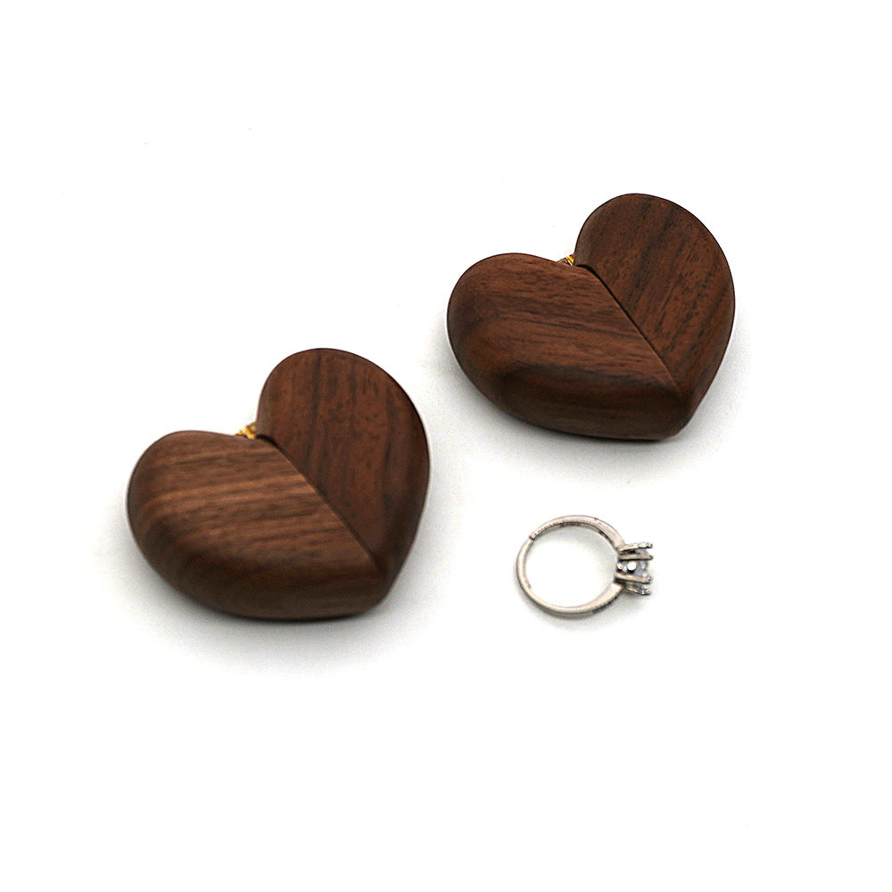 Brown Elegant Walnut Wood Heart Ring Box - Magnetic Closure for Proposal, Engagement & Wedding Jewelry