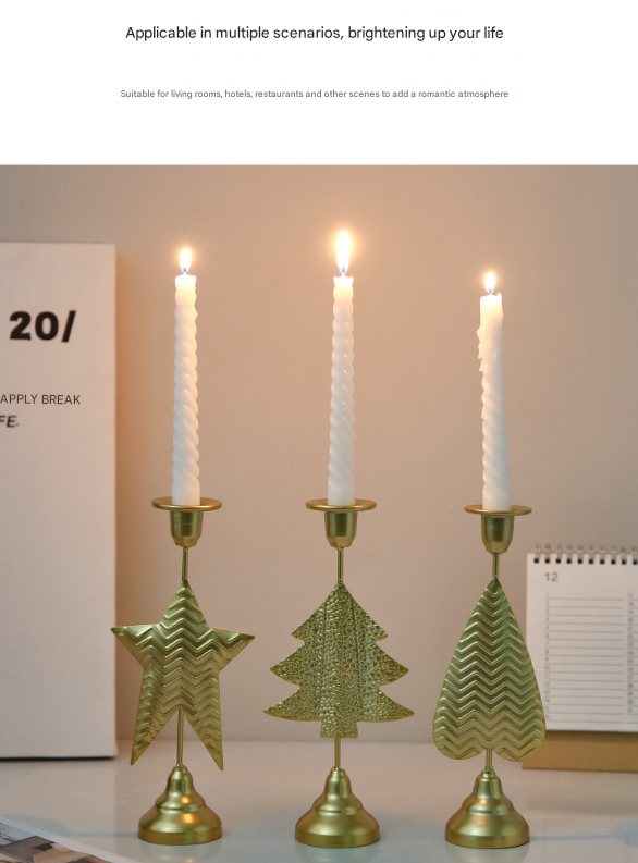 Gold Elegant Star Metal Candlestick Holder - Decorative Taper Candle Stand for Home, Tabletop & Special Occasions