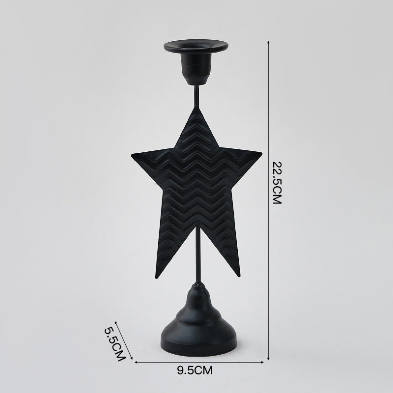 Black Elegant Star Metal Candlestick Holder - Decorative Taper Candle Stand for Home, Tabletop & Special Occasions