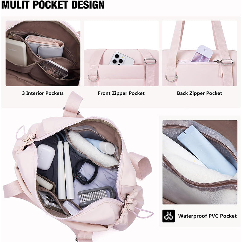 Black Chic Women's Mini Gym Duffel Bag - Lightweight Nylon Shoulder Tote with Wet Pocket, Multiple Compartments & Removable Pouch