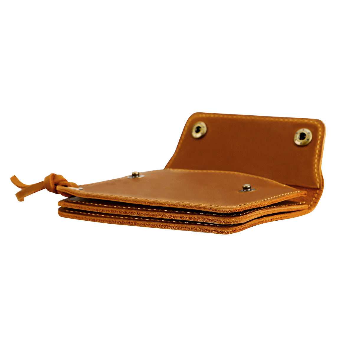 Khaki Vintage Handmade Crazy Horse Leather Wallet - Compact Card Holder & Zippered Coin Purse with Snap Closure