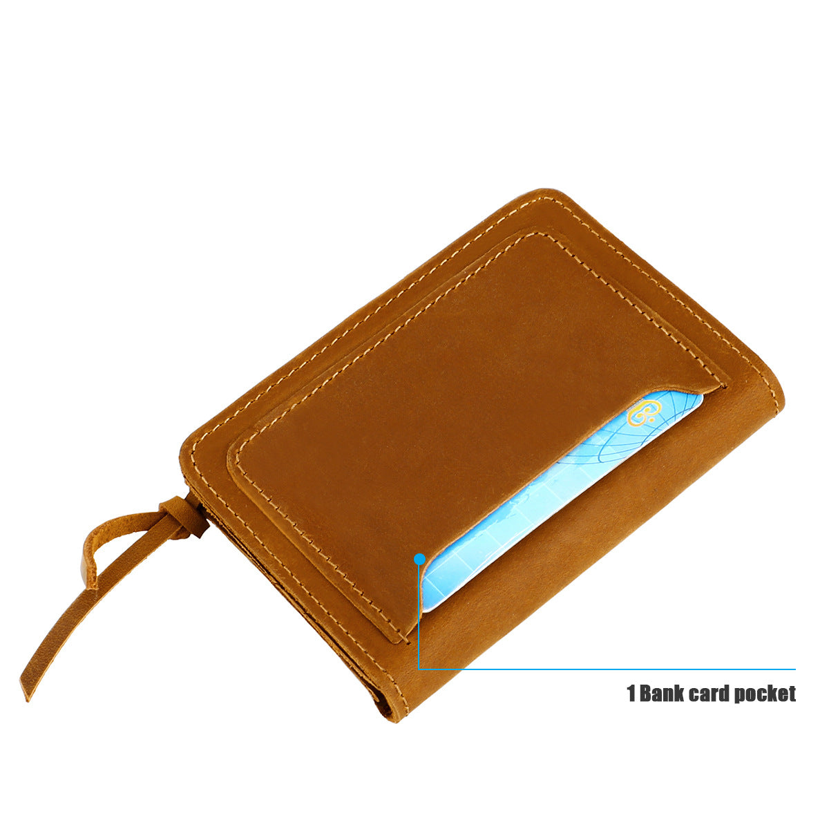 Khaki Vintage Handmade Crazy Horse Leather Wallet - Compact Card Holder & Zippered Coin Purse with Snap Closure