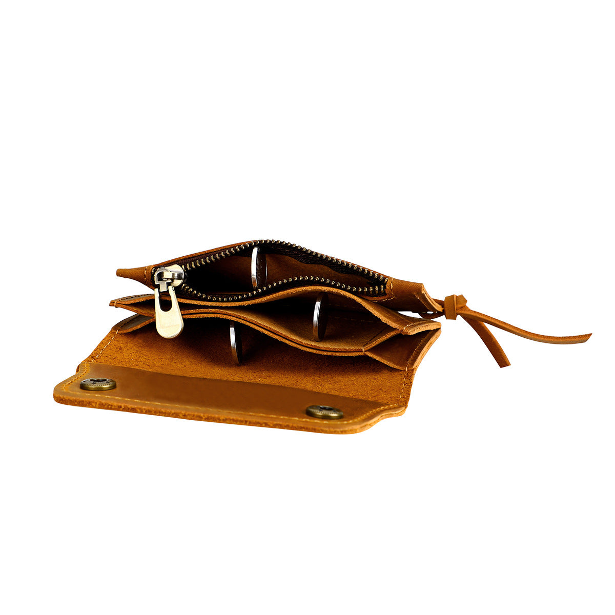Green Vintage Handmade Crazy Horse Leather Wallet - Compact Card Holder & Zippered Coin Purse with Snap Closure
