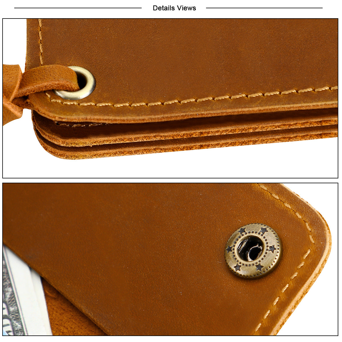 Blue Vintage Handmade Crazy Horse Leather Wallet - Compact Card Holder & Zippered Coin Purse with Snap Closure