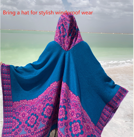 Red Hearts Soft Faux Cashmere Poncho Cape - Oversized Winter Shawl Wrap (130x150cm)