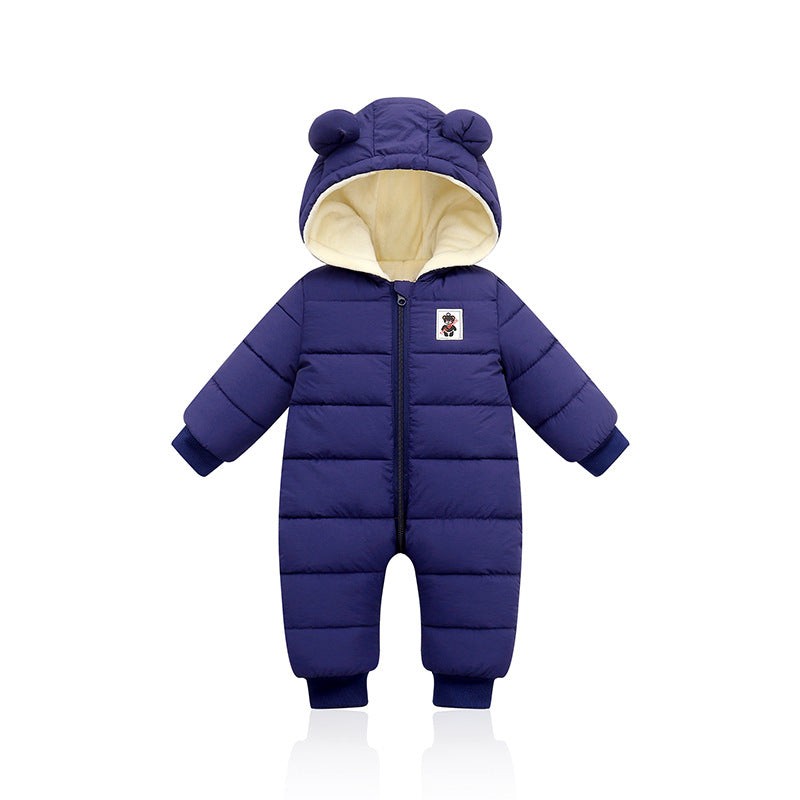 Suitable For Height 80cm Dark Blue Baby & Toddler Hooded Padded Snowsuit - Fleece Lined Winter Romper Outerwear