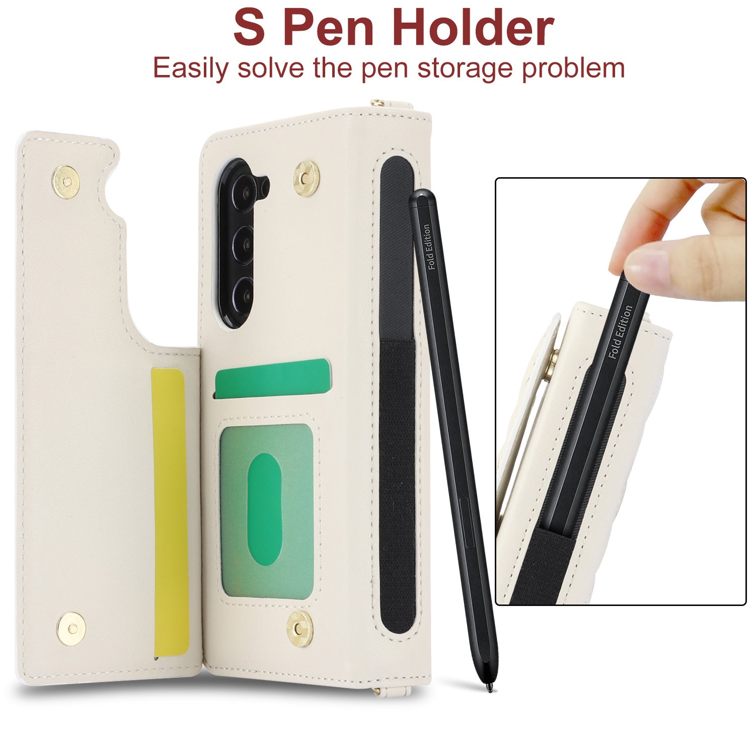 Galaxy Z Fold3 Multi-Functional Leather Wallet Case for Samsung Z Fold Series - Crossbody with Pen Slot, Quilted Design