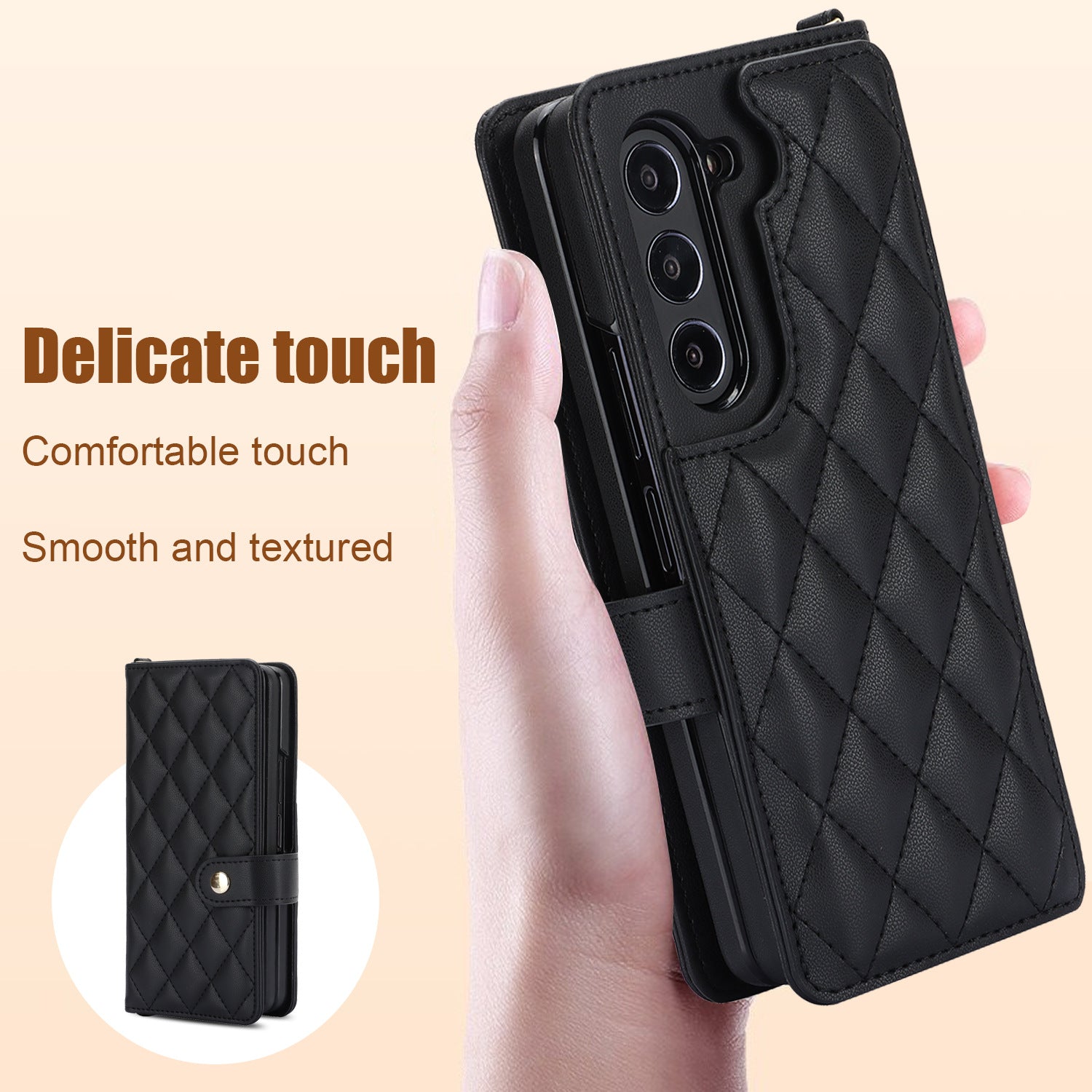 Galaxy Z Fold3 Multi-Functional Leather Wallet Case for Samsung Z Fold Series - Crossbody with Pen Slot, Quilted Design